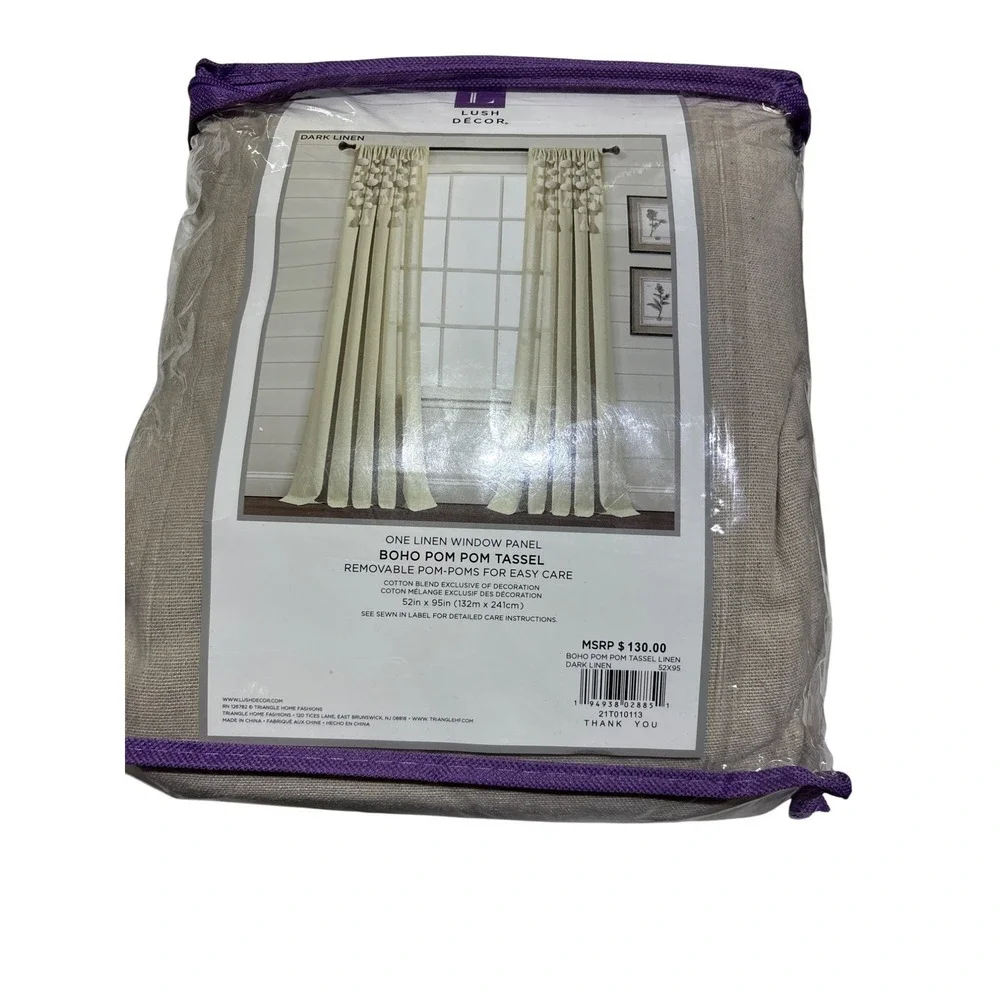 One Linen Window Panel Boho Pom Pom Tassel Dark Linen By Lush Décor Removable Po